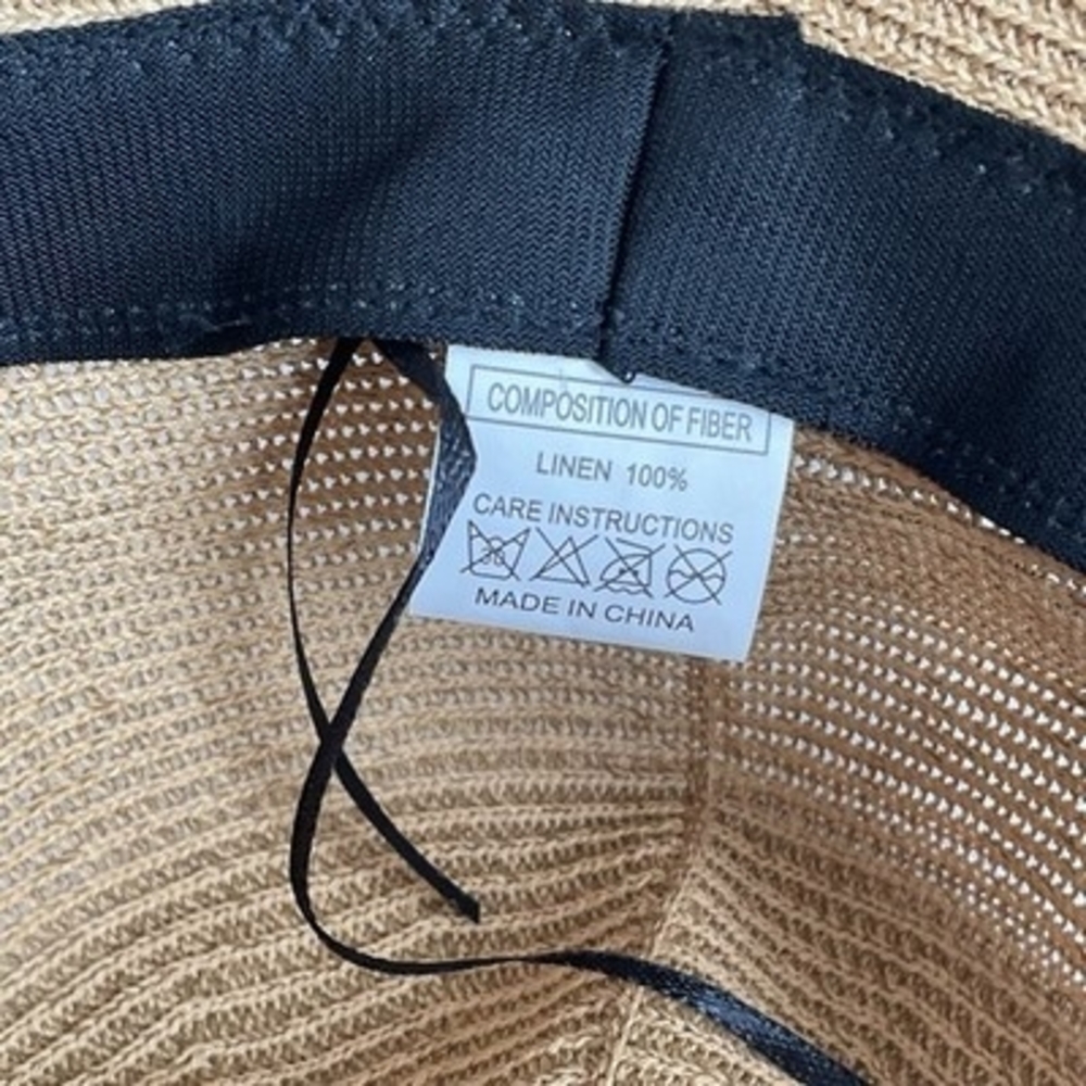 Women's Wide Brim Straw Sun Hat Beach Floppy Summer Linen Cap Black Leather Tie - Picture 4 of 7